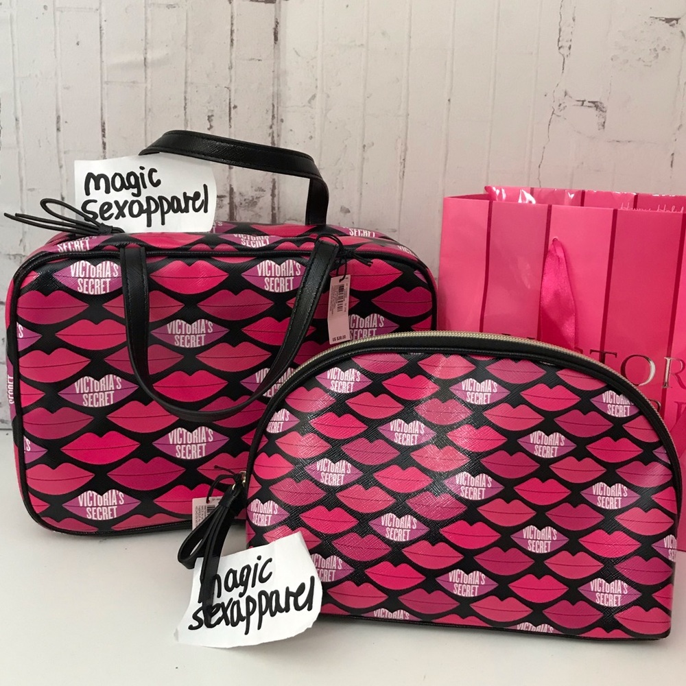 VS 2 PC MAKEUP BAG SET JETSETTER LOGO KISSES LIPS